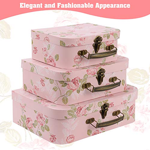 Pink Floral Set of 3 Paperboard Suitcases Decorative Storage or Gift Boxes with Lids