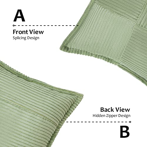 Topfinel 2 Packs Wide-Brimmed Throw Pillow Cover with Splicing 18x18 Inch, Farmhouse Home Decor, Cozy Corduroy Accent Decorative Throw Pillows Cushion Case for Living Room Couch Bed Sofa(Sage Green)