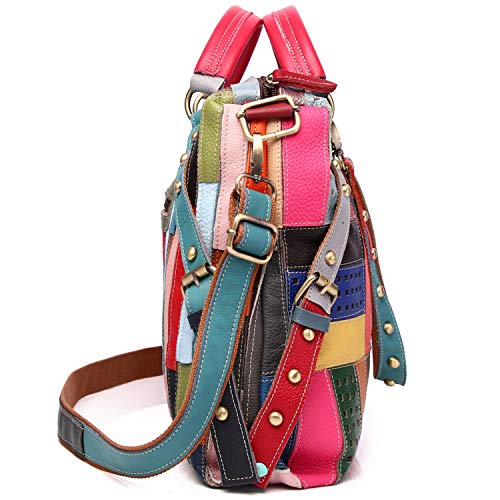 Women’s Multicolor Genuine Leather Patchwork Medium Boston Bag Tote Bag