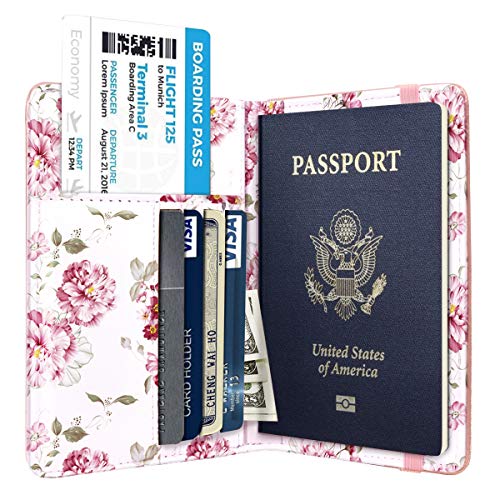 Passport Holder Cover Travel RFID Blocking Passport Cover Cute Slim Passport Wallet with Elastic Band for Women