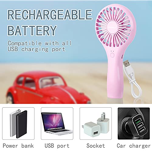 TriPole Handheld Mini Fan Battery Operated Small Personal Portable Fan Speed Adjustable USB Rechargeable Fan for Kids Girls Women Men Home Office Indoor Outdoor Travelling, Pink