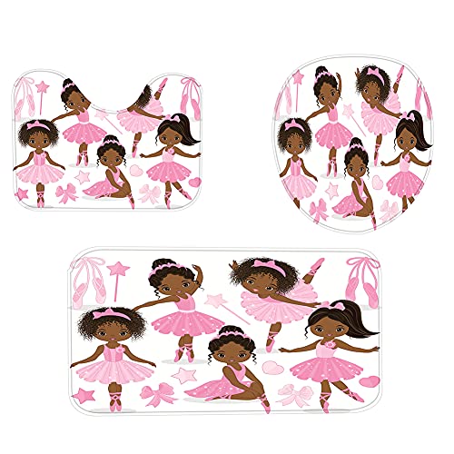 KOKGYM 4 Pcs Pink Shower Curtain Set with Rug,72 x 72 Inch Ballerina Princess Shower Curtain Bathroom Decor Sets with Shower Curtain