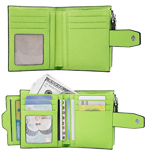 AINIMOER Women's RFID Blocking Leather Small Compact Bi-fold Zipper Pocket Wallet Card Case Purse (Lichee Light Green)