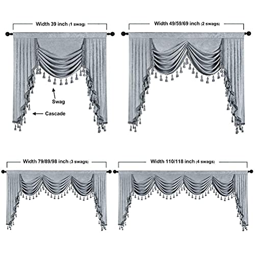 ELKCA Thick Chenille Window Curtains Valance for Living Room Silver Grey Waterfall Valance for Bedroom,Rod Pocket(W39inch, 1 Piece)
