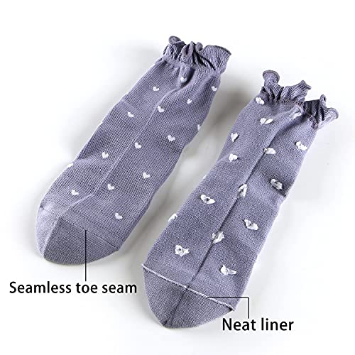 Women's Socks,Ruffle Ankle Socks Comfort Cool Thin Cotton Knit Low Cut Hearts Pattern Cute Frilly Socks For Women,Kawaii Mary Jane Socks 6-pair Pack