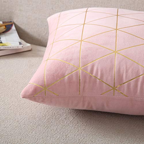 Pack of 2 Pink and Gold Geometric Design 18 x 18 inch Pillow Cushion Covers