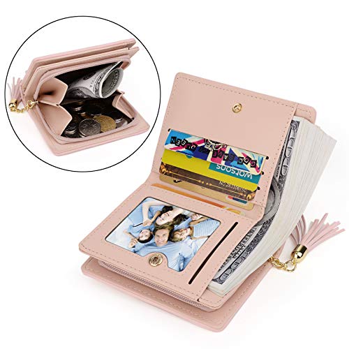 UTO Women PU Leather Small Wallet Cat Pendant Card Phone Holder Zipper Coin Purse Zoey Pink