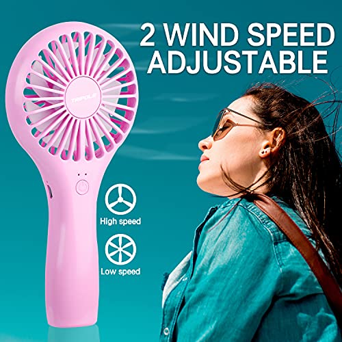 TriPole Handheld Mini Fan Battery Operated Small Personal Portable Fan Speed Adjustable USB Rechargeable Fan for Kids Girls Women Men Home Office Indoor Outdoor Travelling, Pink