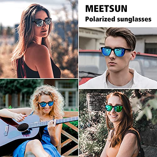 MEETSUN Polarized Sunglasses for Women Men Classic Retro UV Protection Green Mirrored Lens