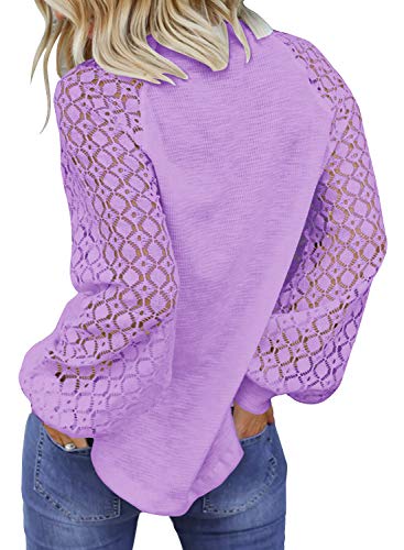 MIHOLL Women’s Long Sleeve Tops Lace Casual Loose Blouses T Shirts Light Purple