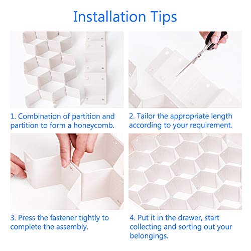 Poeland Drawer Divider Organizer 8pcs DIY Plastic Grid Honeycomb Drawer Divider White