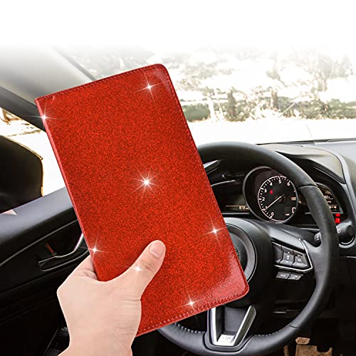 Car Registration and Insurance Holder, Vehicle Glove Box Car Organizer Men Women Wallet Accessories Case with Magnetic Shut for Cards, Essential Document, Driver License by Cacturism, Bling Red