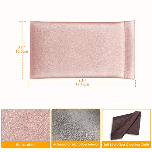 Fintie Eyeglasses Pouch with Cleaning Cloth, Portable Squeeze Top Vegan Leather Soft Glasses Case Anti-Scratch Sunglasses Bag