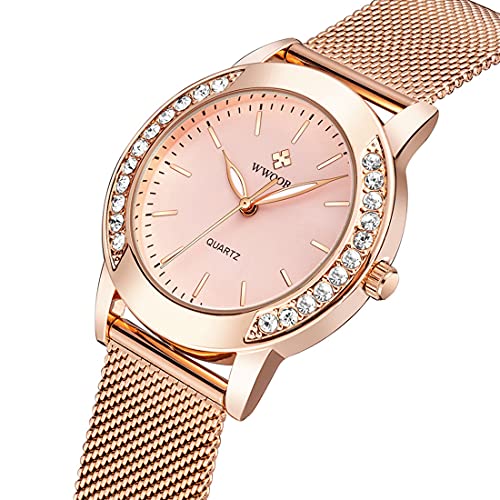 Women's Analog Quartz Fashion Watch w/Stainless Steel Rose Gold Mesh Band & Crystal Bezel  (3 colors)