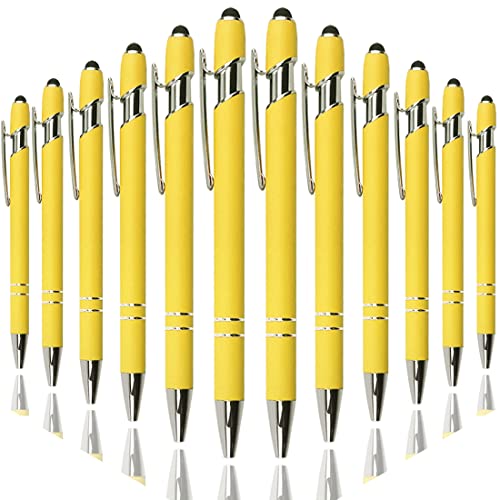 Oddmoal Ballpoint Pen with Stylus Tip, Soft Touch Click Metal Pen, 1.0mm Medium Point, Black Ink, 12 Count(Yellow)