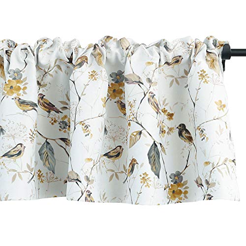 VOGOL Lovely Birds Vines Printed Window Curtains Valance, Pocket Valances for Windows for Kitchen Farmhouse, 52 x 18 Inch (Bird-Grey)