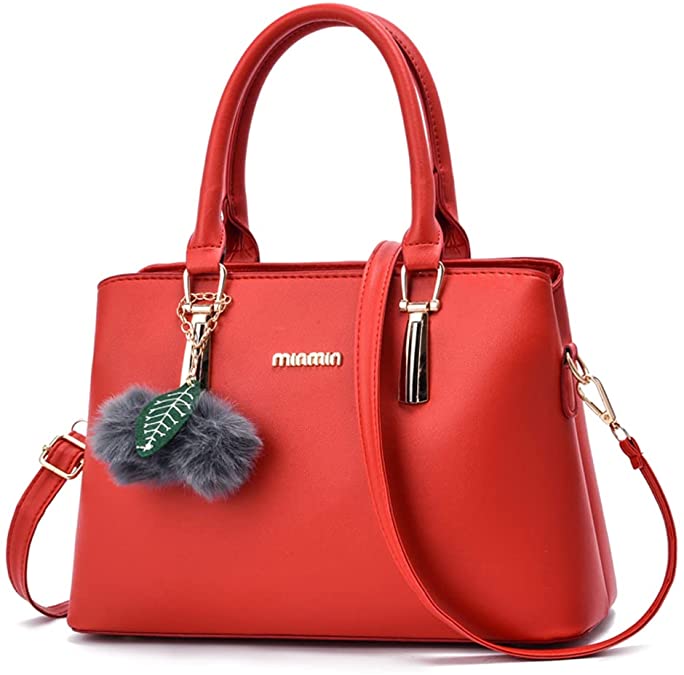 Women's Leather Handbag Tote Shoulder Bag Crossbody Purse (9 colors), Red