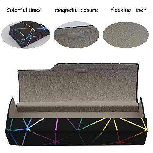 Abwuulq- lattice dazzling glasses case,Portable protective case for glasses，Fashion glasses rigid cover,unisex… (Black + white)