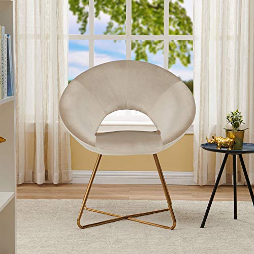 Duhome Modern Accent Velvet Chairs Dining Chairs Single Sofa Comfy Upholstered Arm Chair Living Room Furniture Mid-Century Leisure Lounge Chairs with Golden Metal Frame Legs Set of 2 (Khaki Velvet)…