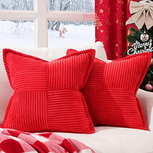 Topfinel Christmas Red Pillow Covers Set of 2 18x18 Inch,Corduroy Soft Decorative Square Throw Pillow Covers Xmas Decoration Pillowcase Cover for Winter Holidy Party Couch,Sofa,Car,Bed