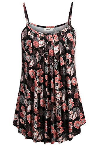 Black & Pink Floral Loose Casual Pleated Sleeveless Summer Camisole Top