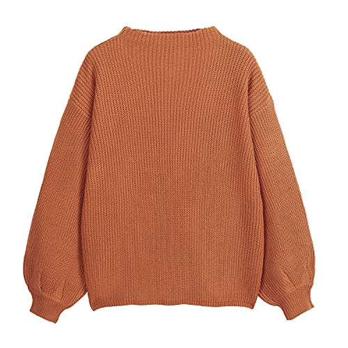 ZAFUL Women's Casual Loose Knitted Sweater Long Sleeve Pullover Sweater Tops (Orange-A,One Size)