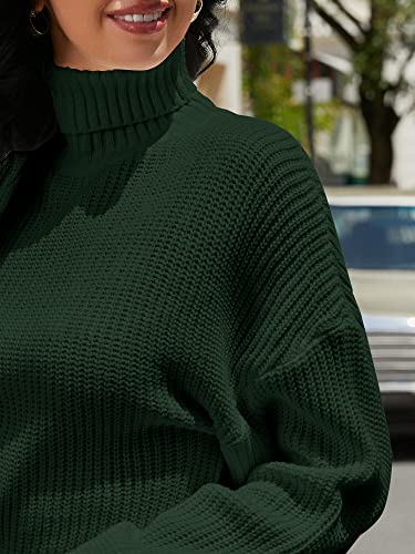 ZAFUL Women's Cropped Turtleneck Sweater Lantern Sleeve Ribbed Knit Pullover Sweater Jumper (2-Green, M)