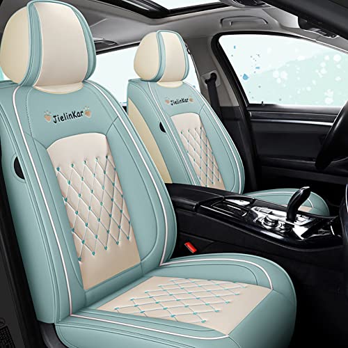 Car Seat Covers Full Set Universal Auto Interior Accessories with Waterproof PU Leather for Cars SUV Pick-up Truck (Green-White)