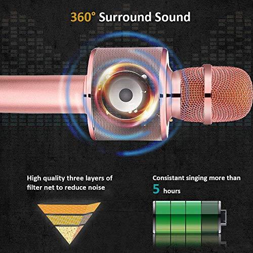 BONAOK Wireless Bluetooth Karaoke Microphone,3-in-1 Portable Handheld karaoke Mic Speaker Machine Christmas Birthday Home Party for Android/iPhone/PC or All Smartphone(Q37 Rose Gold Plus) - Pink and Caboodle