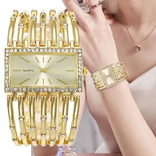 Fashion Bracelet Watches for Women Luxury Rectangular Dial Analog Quartz Wrist Watch Gifts for Ladies (Diamond Gold)