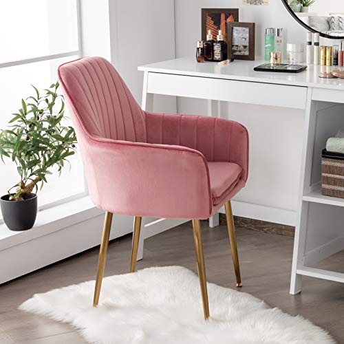 Giantex Set of 2 Velvet Dining Chairs, Accent Upholstered Arm Chair w/Steel Legs, Thick Sponge Seat, Non-Slipping Pad, Modern Leisure Chair for Dining Room, Living Room, Bedroom, Pink