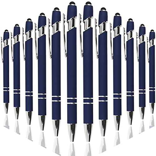 Oddmoal Ballpoint Pen with Stylus Tip, Soft Touch Click Metal Pen, 1.0mm Medium Point, Black Ink, 12 Count(Dark Blue)
