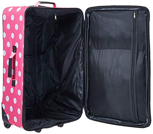 Rockland Vara Softside 3-Piece Upright Expandable Luggage Set w/Telescopic Handle, Pink Dots