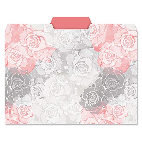 Set of 24 Charcoal & Coral File Folders, 6 Bright Designs, 1/3 Cut Tabs, Standard Letter Size