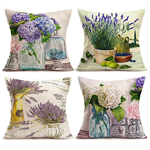 Farmhouse Rustic Floral Blossom Leaves & Plants Print 18 x 18-inch Pillow Cushion Covers, Set of 4