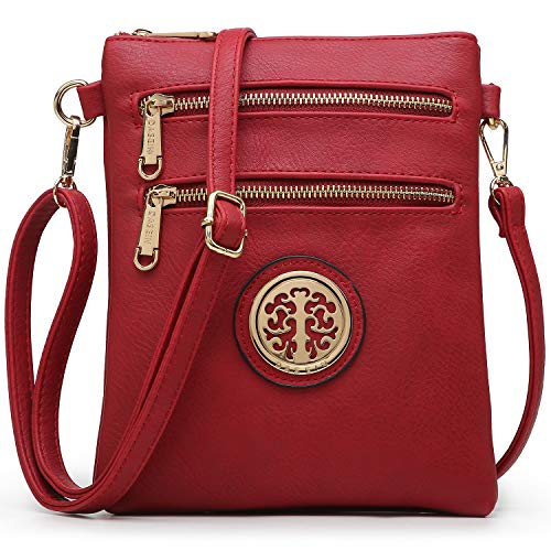 Dasein Women Small Crossbody Bag Lightweight Shoulder Purses Multi Zipper Pockets Phone Purse Handbag (red)