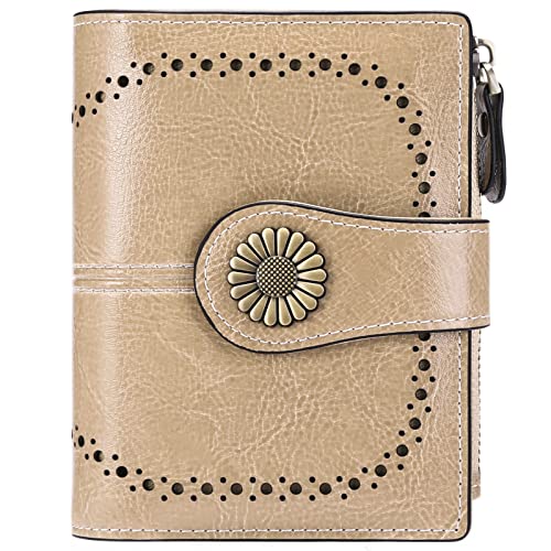 SENDEFN Small Women Wallet Genuine Leather Bifold Purse with ID Window (Brown)