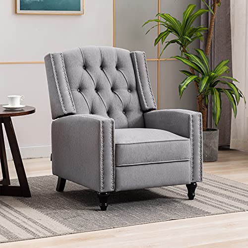 Artechworks Tufted Fabric Pushback Manual Recliner Chair for Living Room - Single Sofa Home Theater Seating- Comfortable Bedroom & Living Room Chair Reclining Sofa, Grey