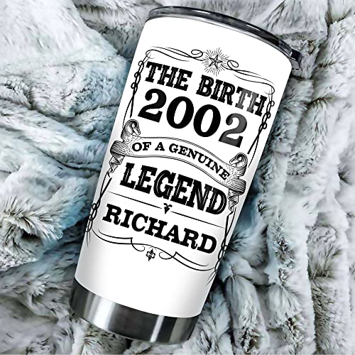 Prezzy Vintage 2002 Tumbler Personalized 20th Birthday Decorations for Men Birth of Legend Stainless Steel Tumblers for 20 Years Old Dad Grandpa Insulated Travel Coffee Mug 20oz
