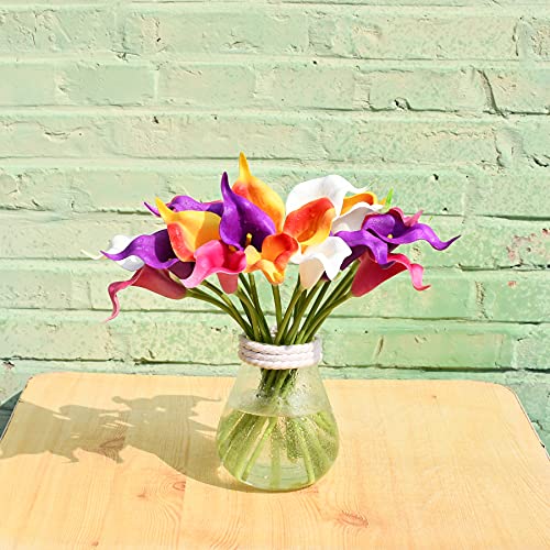 Mandy's 20pcs Colorful Flowers Artificial Calla Lily Silk Flowers 13.4" for Home Kitchen & Wedding