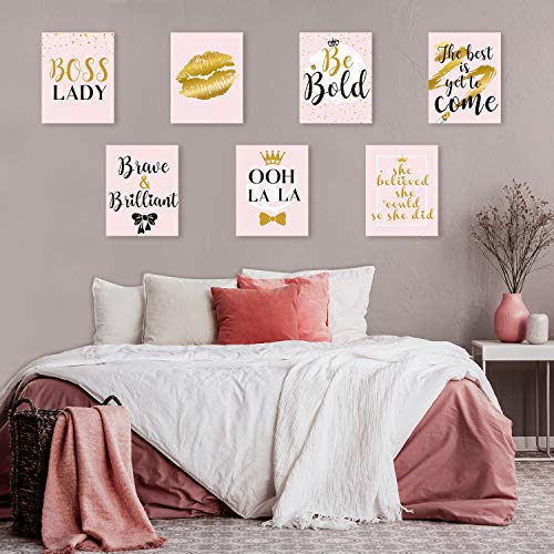 Outus Inspirational Wall Decor, Teen Girls Bedroom Decor, Pink Makeup Lash Lips Wall Art Poster, Motivational Prints for Women Bathroom Home Decor, 8 x 10 Inch, Unframed