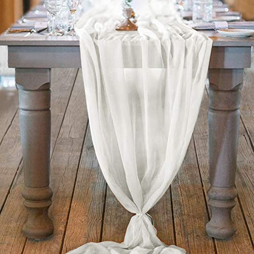 Socomi 10ft Ivory Chiffon Table Runner 29x120 Inches Romantic Wedding Runner Sheer Bridal Party Decorations