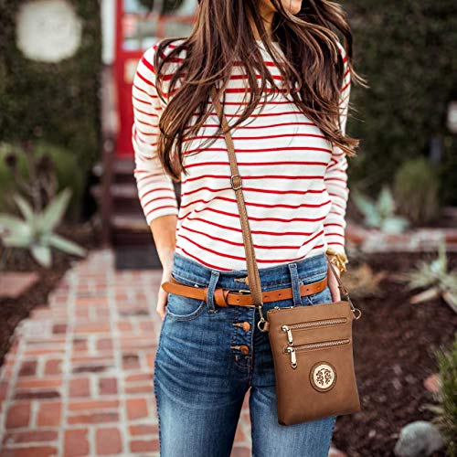 Dasein Women Small Crossbody Bag Lightweight Shoulder Purses Multi Zipper Pockets Phone Purse Handbag (coffee)