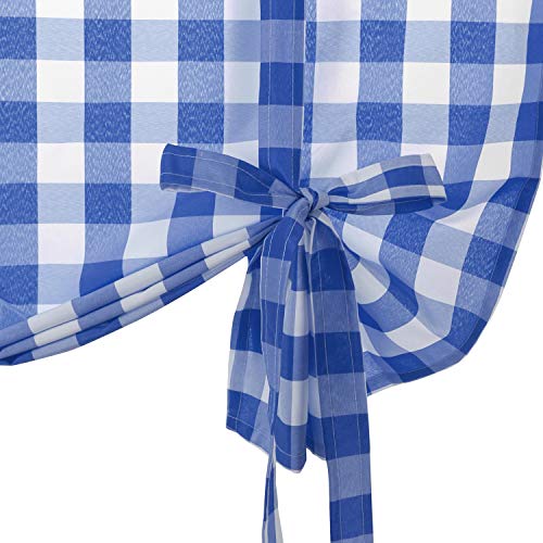 Hiasan Buffalo Check Tie Up Curtains for Windows - Rod Pocket Semi Sheer Light Filtering Kitchen Curtains, Royal Blue, 42 x 63 Inches, 1 Panel