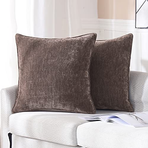 HPUK Pack of 2 Throw Pillow Covers Cashmere Decorative Square Pillowcases, Solid Cushion Covers for Sofa Couch Bedroom Office, 18 x 18 inch, Dark Brown