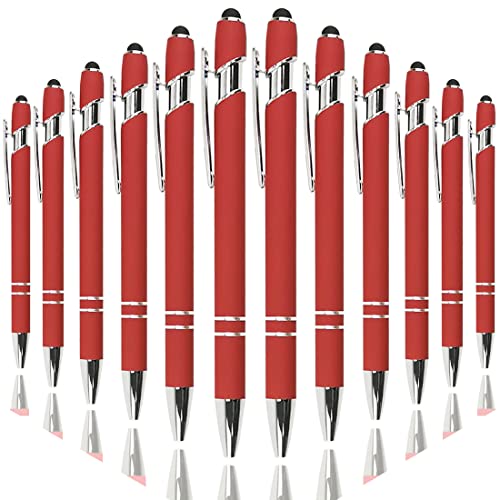 Oddmoal Ballpoint Pen with Stylus Tip, Soft Touch Click Metal Pen, 1.0mm Medium Point, Black Ink, 12 Count(Red)