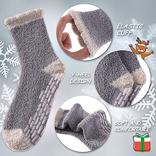 6 Pairs Non Slip Fuzzy Socks for Womens with Grips Anti Slip Soft Fluffy Cozy Winter Warm Slipper Socks (6 Pairs Multicolor Fuzzy Socks A)