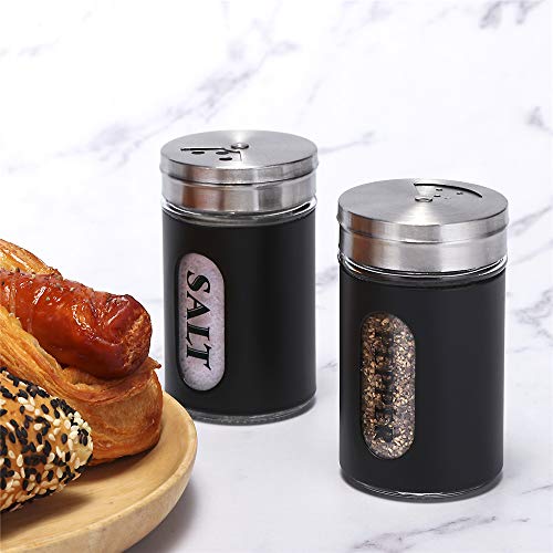YEEPHENYEEVEE Salt and Pepper Shakers Stainless Steel and Glass Set with Adjustable Pour Holes (Black)