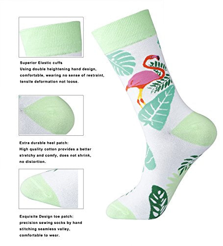 Men's Fun And Colored Dress Socks, Casual Flamingos Hawaiian Pattern Crew Socks