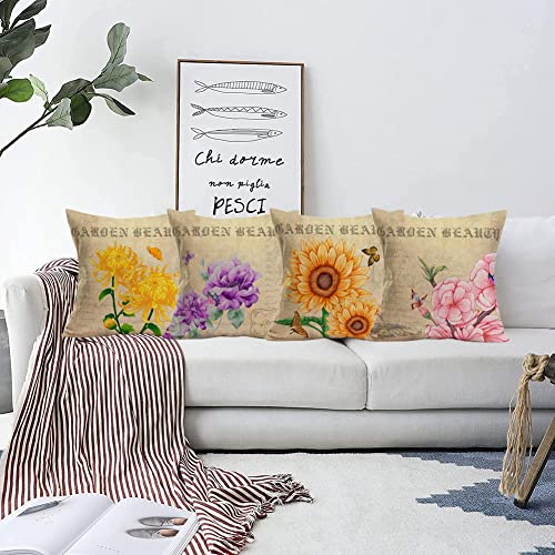 Set of 4 Outdoor Garden Farmhouse Decorative Throw Pillow Covers, Indoor/Outdoor, 18 x 18 inches